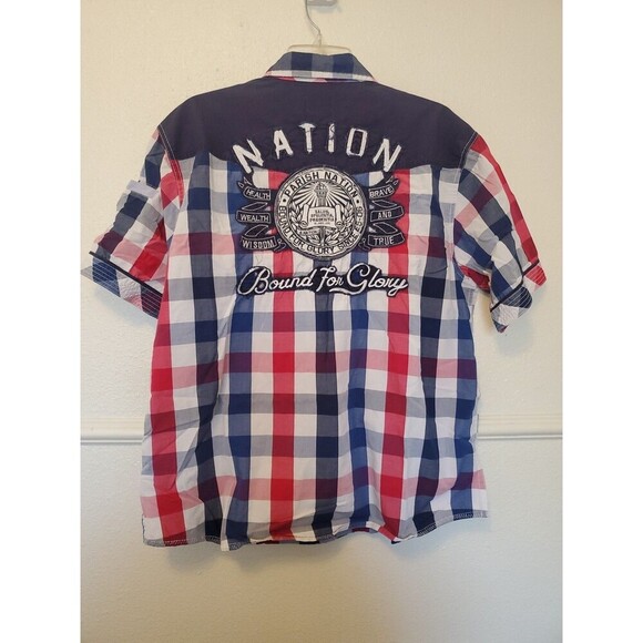 Parish Nation Shirt Y2K Mens L Check Embroidered Patchwork Hip Hop Streetwear - Picture 16 of 16